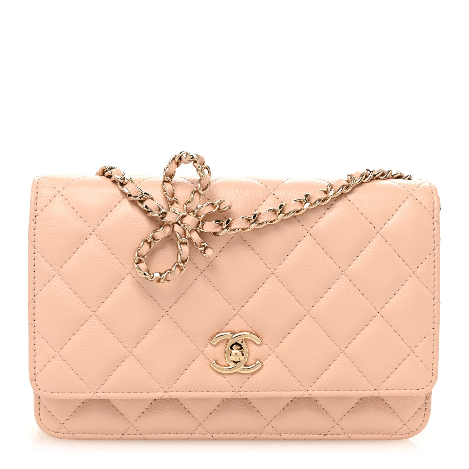 Chanel Caviar Quilted Bow Wallet On Chain WOC Light Beige 1 of 11