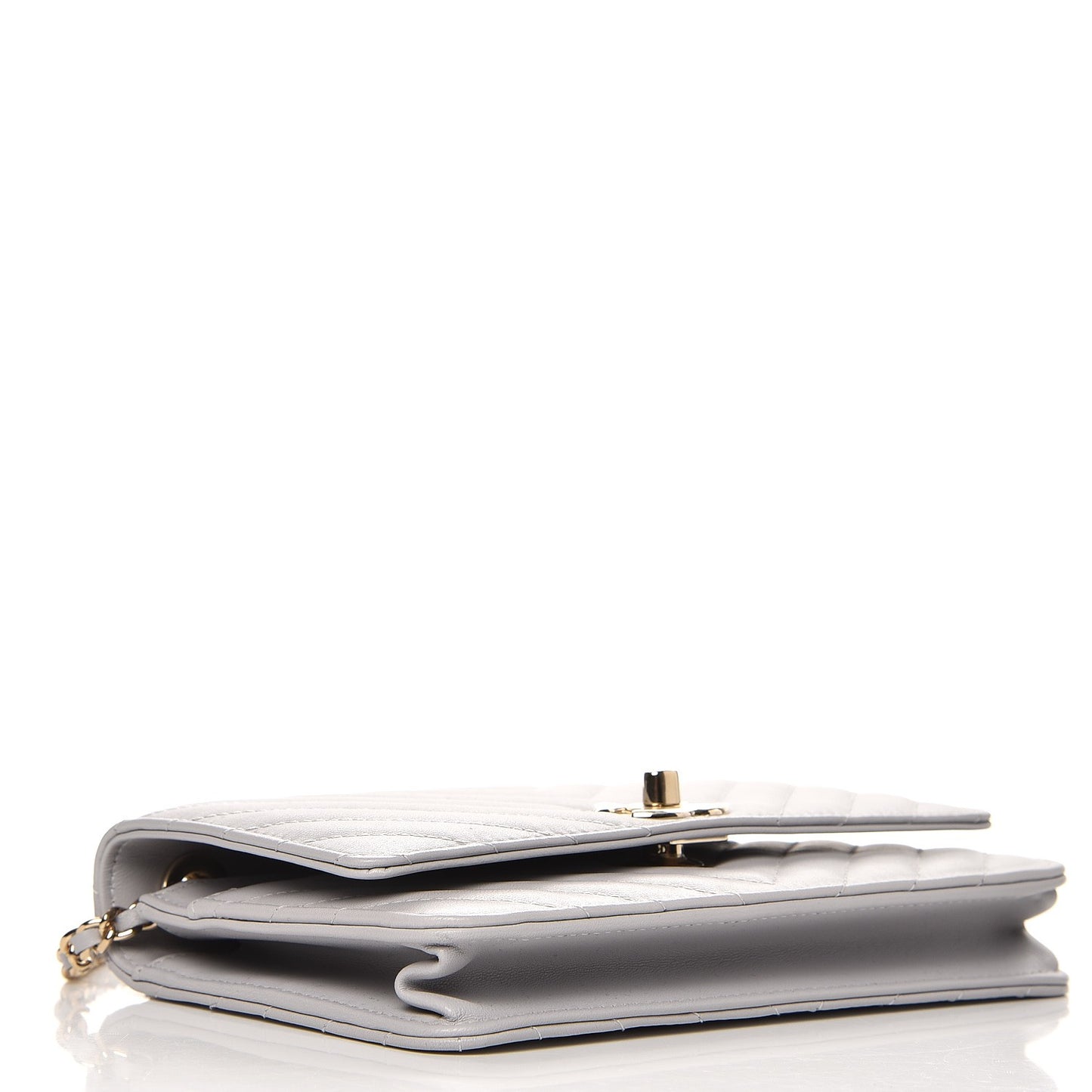 Lambskin Chevron Quilted Trendy CC Wallet On Chain WOC Grey