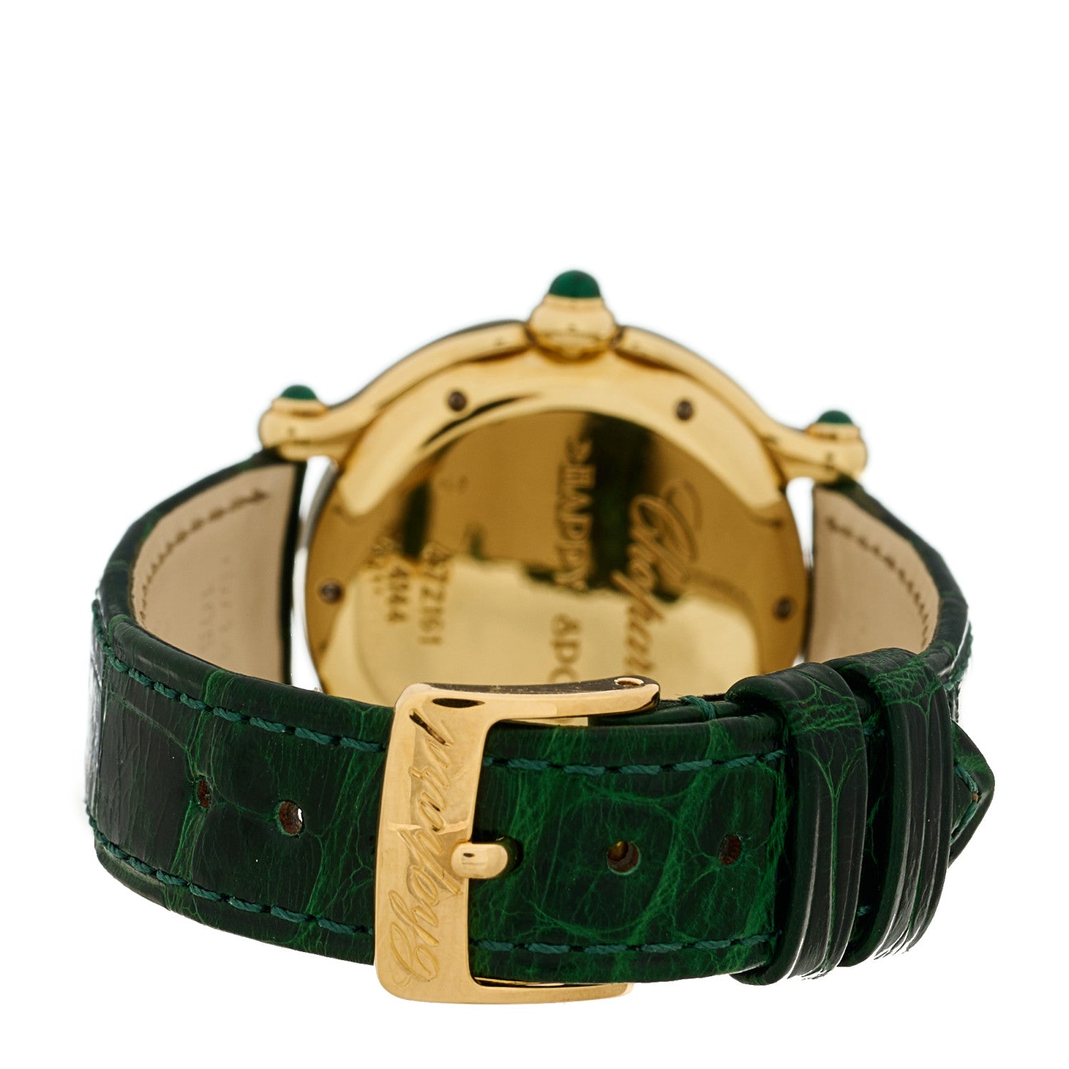 Chopard 18K Yellow Gold Alligator Diamond Bezel 32mm Happy Sport Quartz Watch Green 4 of 4
