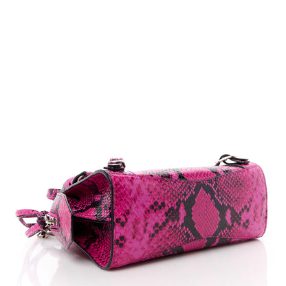 Balenciaga Calfskin Python Effect Neo Classic Silver Hardware Mini City Fuchsia Black 4 of 10