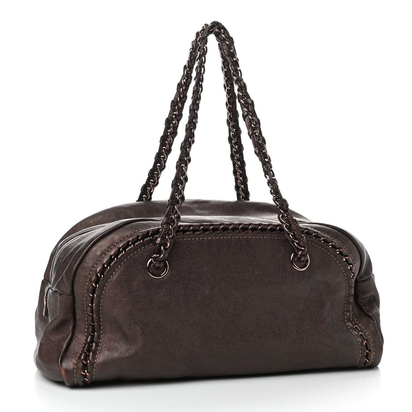 Metallic Goatskin Medium Luxe Ligne Bowler Bronze
