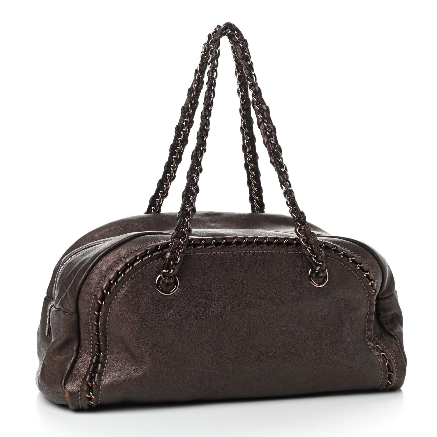 Chanel Metallic Goatskin Medium Luxe Ligne Bowler Bronze 2 of 8