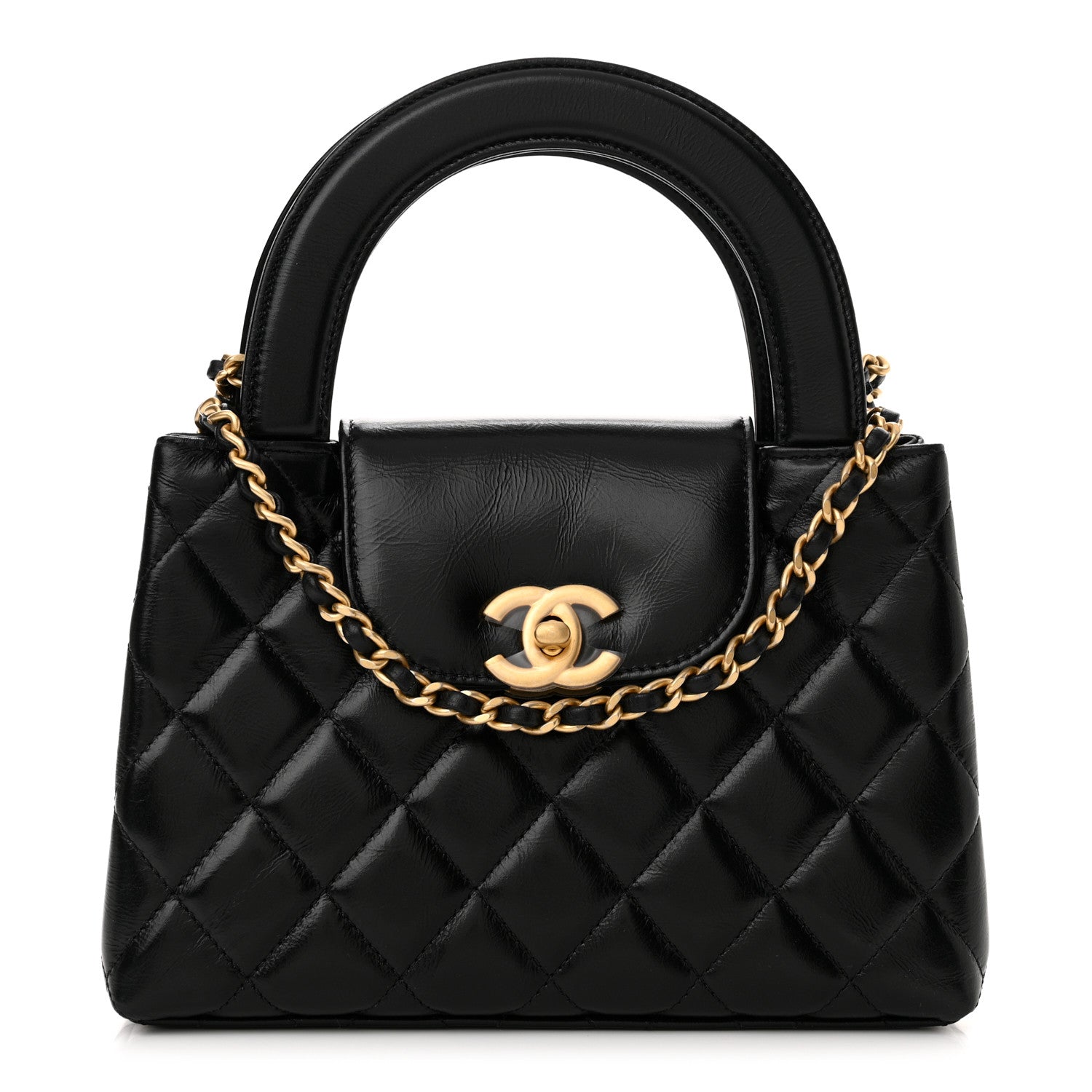 Chanel Shiny Aged Calfskin Quilted Nano Kelly Shopper Black 1 of 12