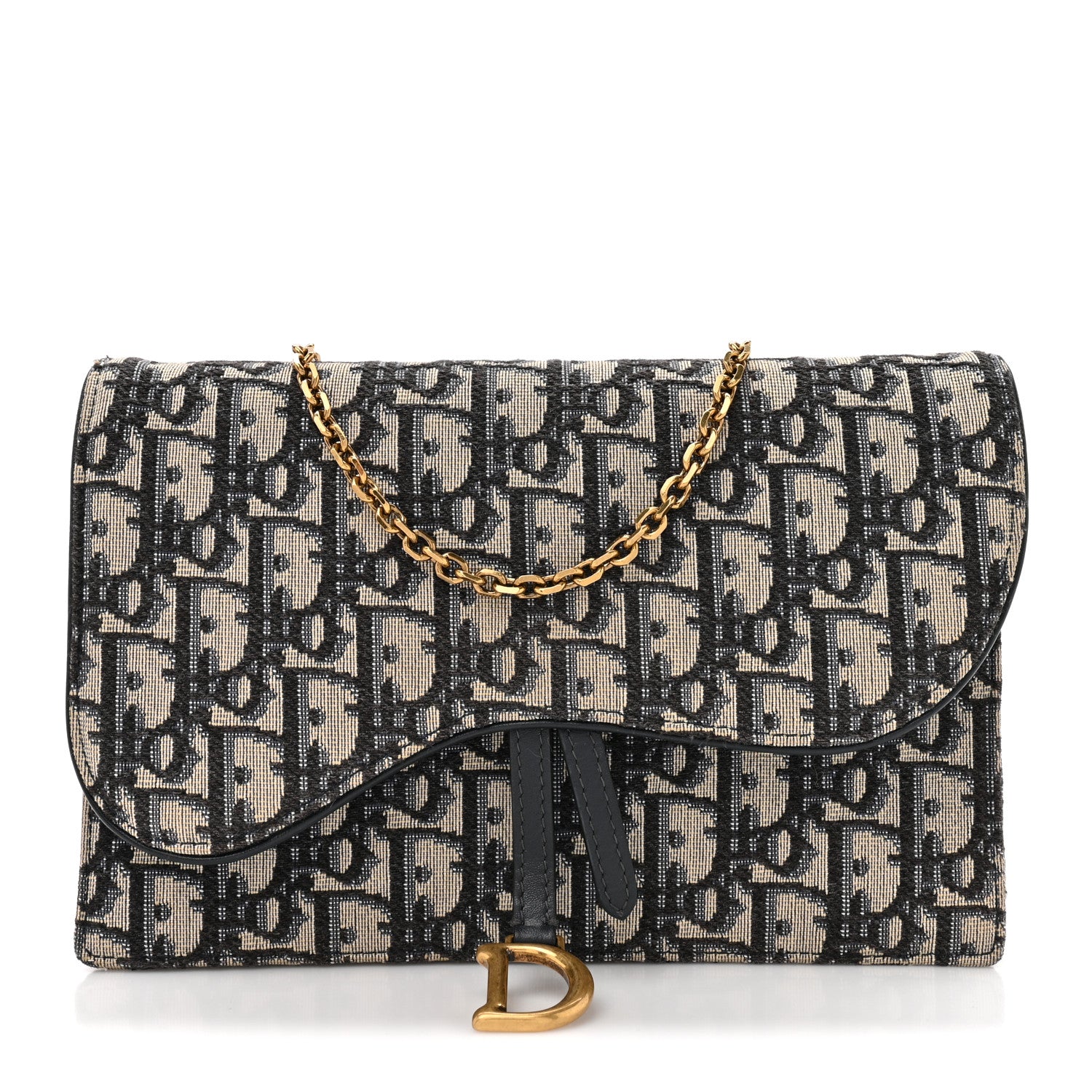 Christian Dior Oblique Saddle Chain Pouch Blue 1 of 12