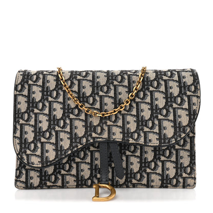 Christian Dior Oblique Saddle Chain Pouch Blue 1 of 12