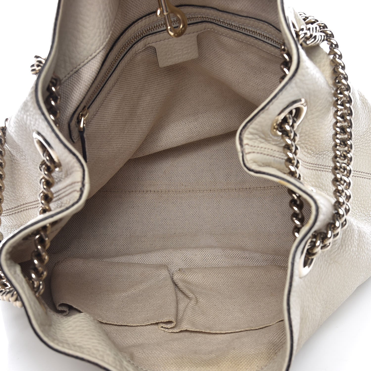 Gucci Pebbled Calfskin Medium Soho Chain Shoulder Bag Off White 5 of 16