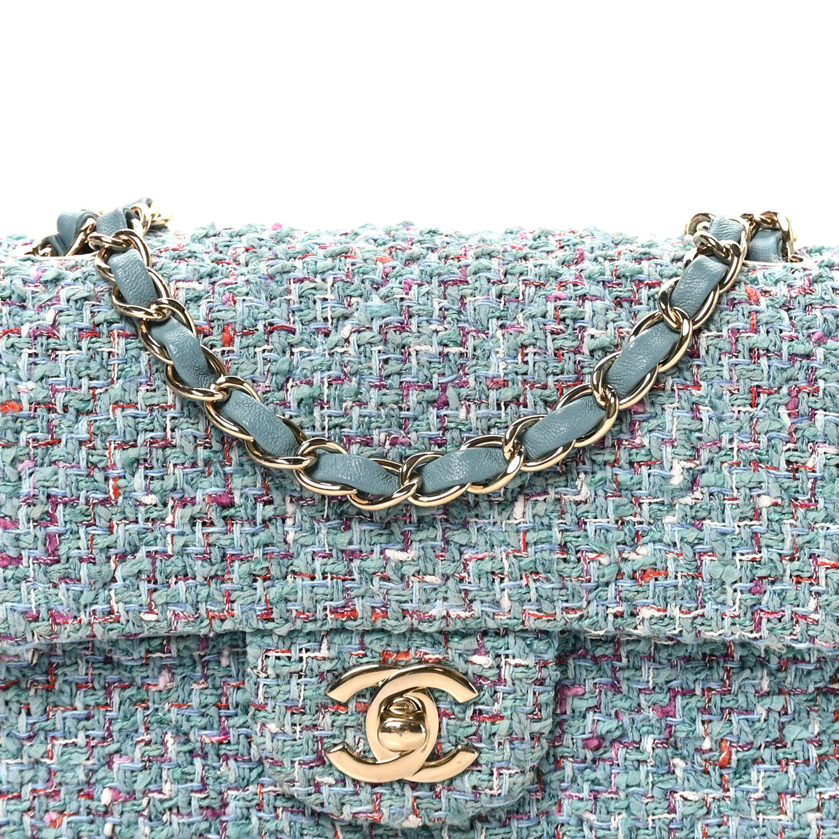 Tweed Quilted Mini Rectangular Flap Blue Multicolor