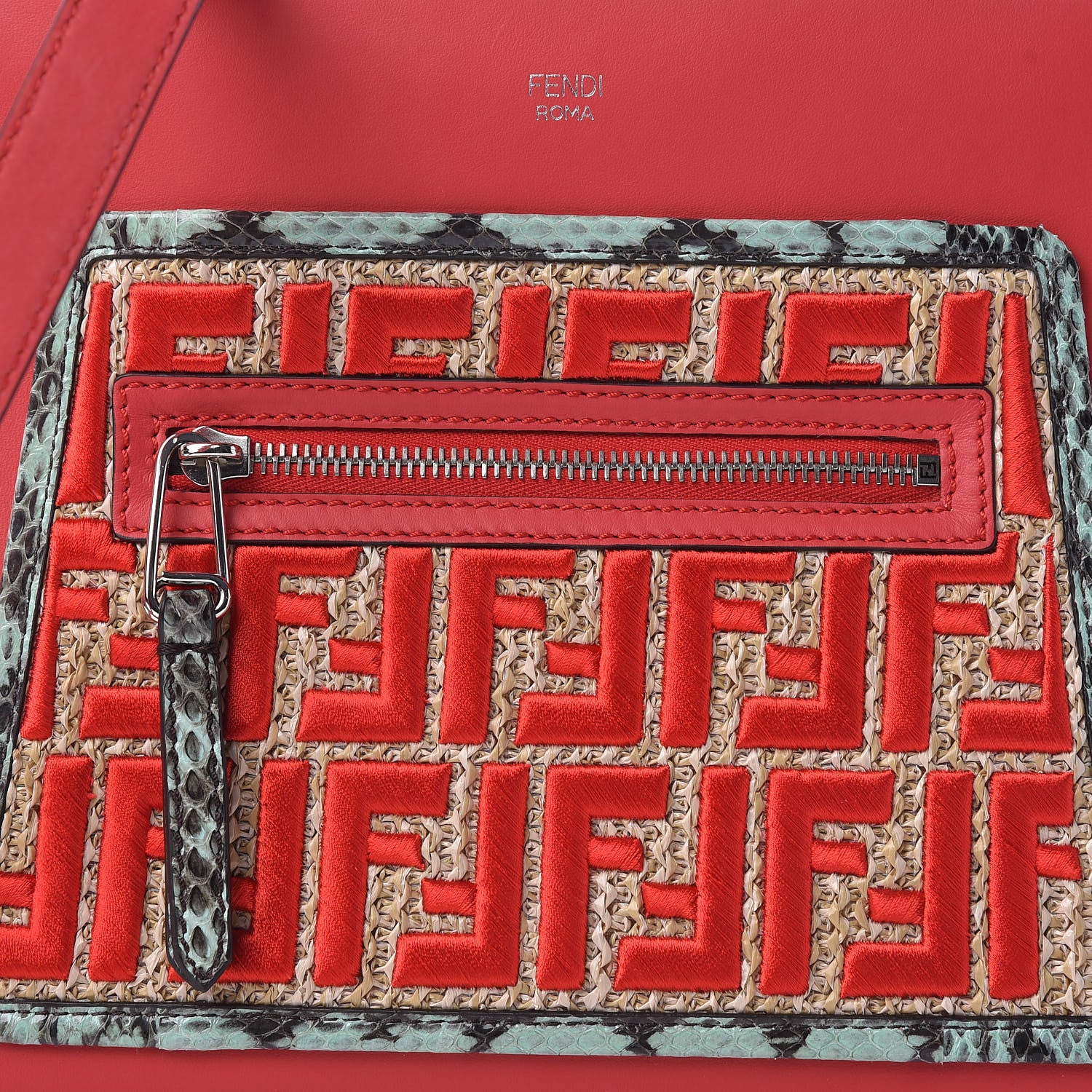 Fendi Vitello Century Raffia Elaphe F is Fendi FF Woven Embroidered Small Runaway Satchel Fiamma Menta 8 of 12