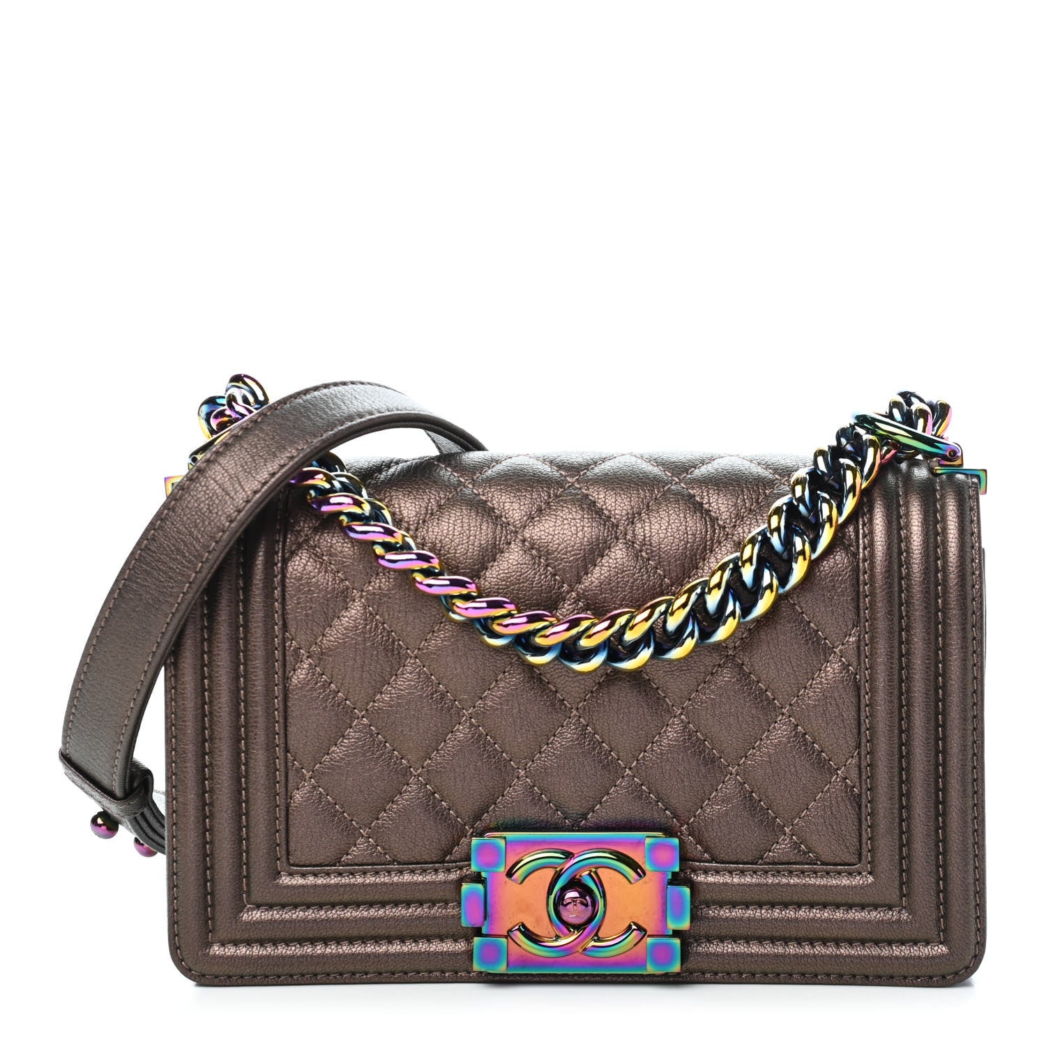 Chanel Iridescent Goatskin Quilted Small Boy Flap Brown 2 of 16
