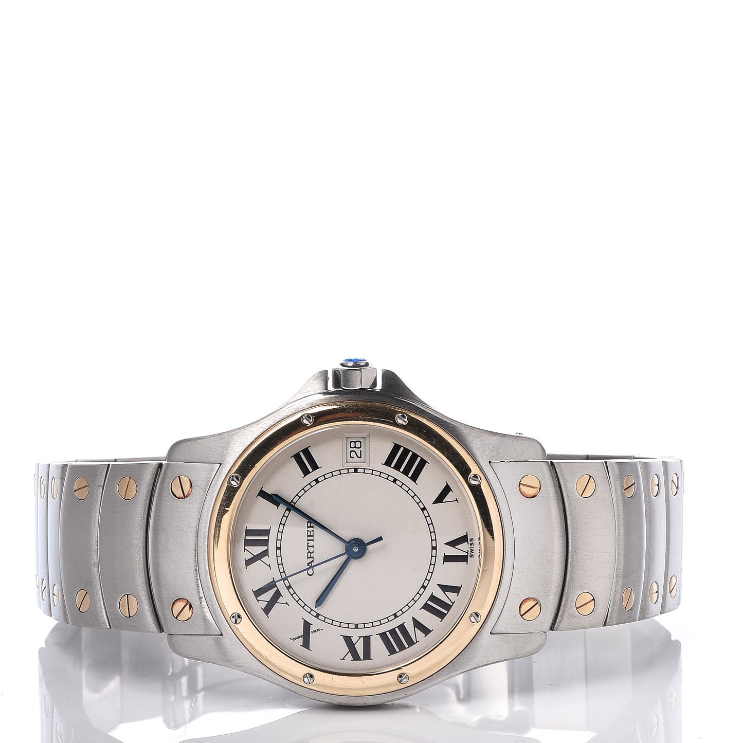 Stainless Steel 18K Yellow Gold 33mm Santos Ronde Quartz Watch
