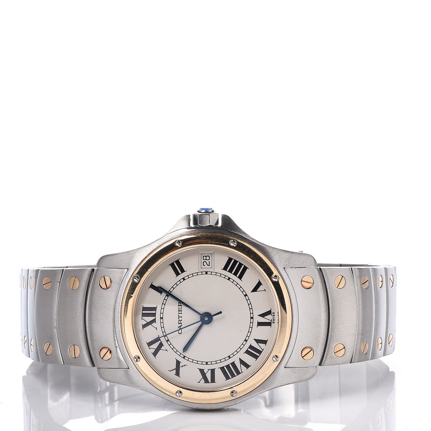 Cartier Stainless Steel 18K Yellow Gold 33mm Santos Ronde Quartz Watch 3 of 7