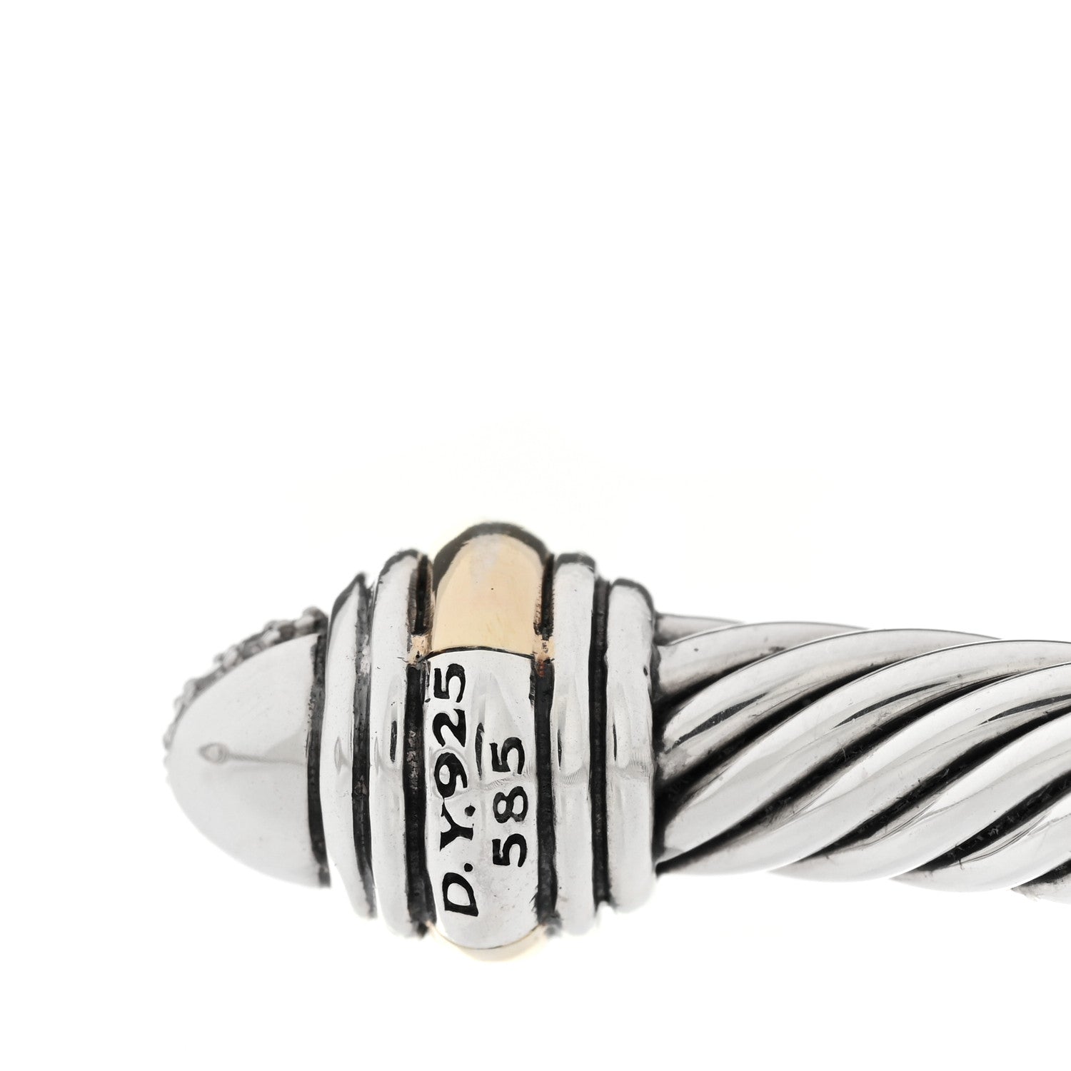 David Yurman Sterling Silver 14K Yellow Gold Diamond 5mm Cable Classics Pave Domes Bracelet 3 of 4