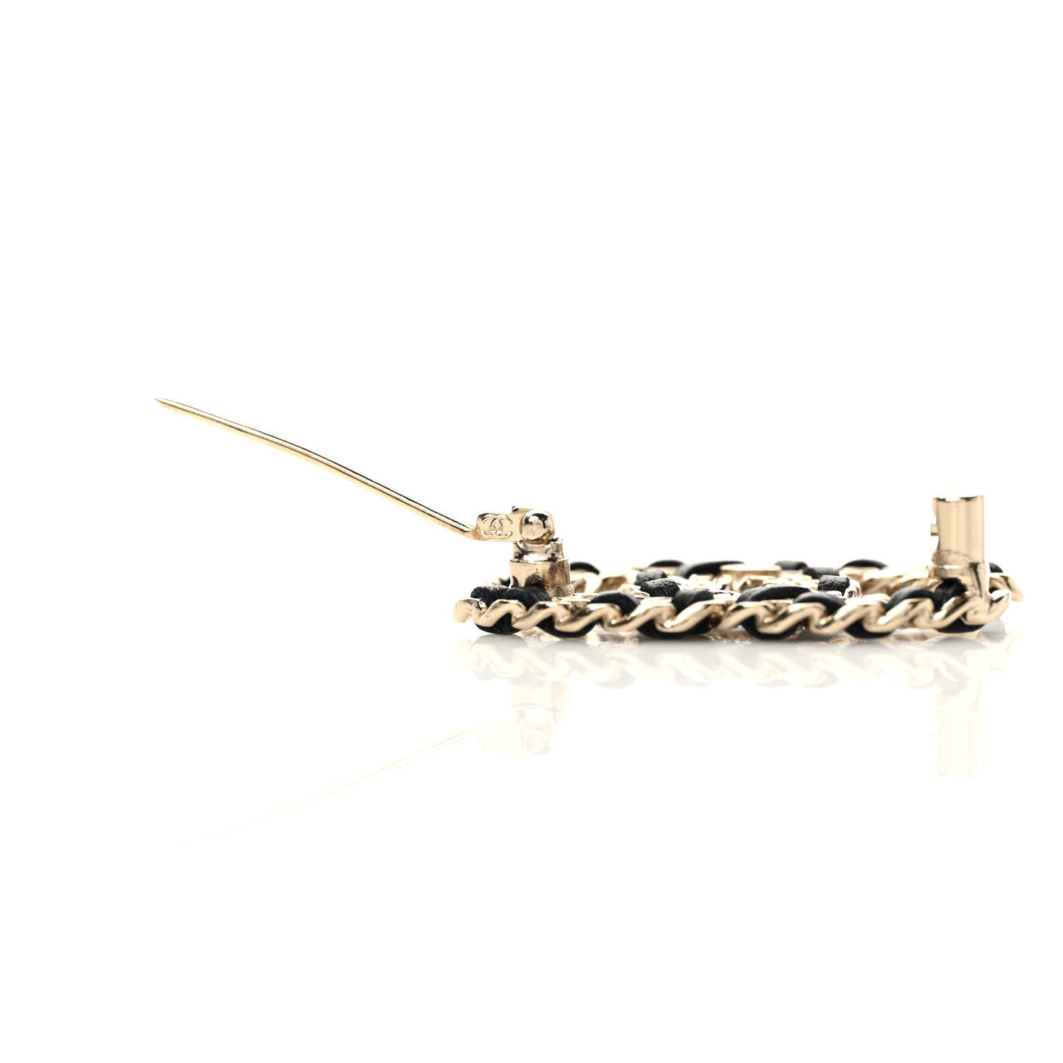 Chanel Lambskin Crystal Vintage Allure CC Chain Brooch Black Gold 4 of 4