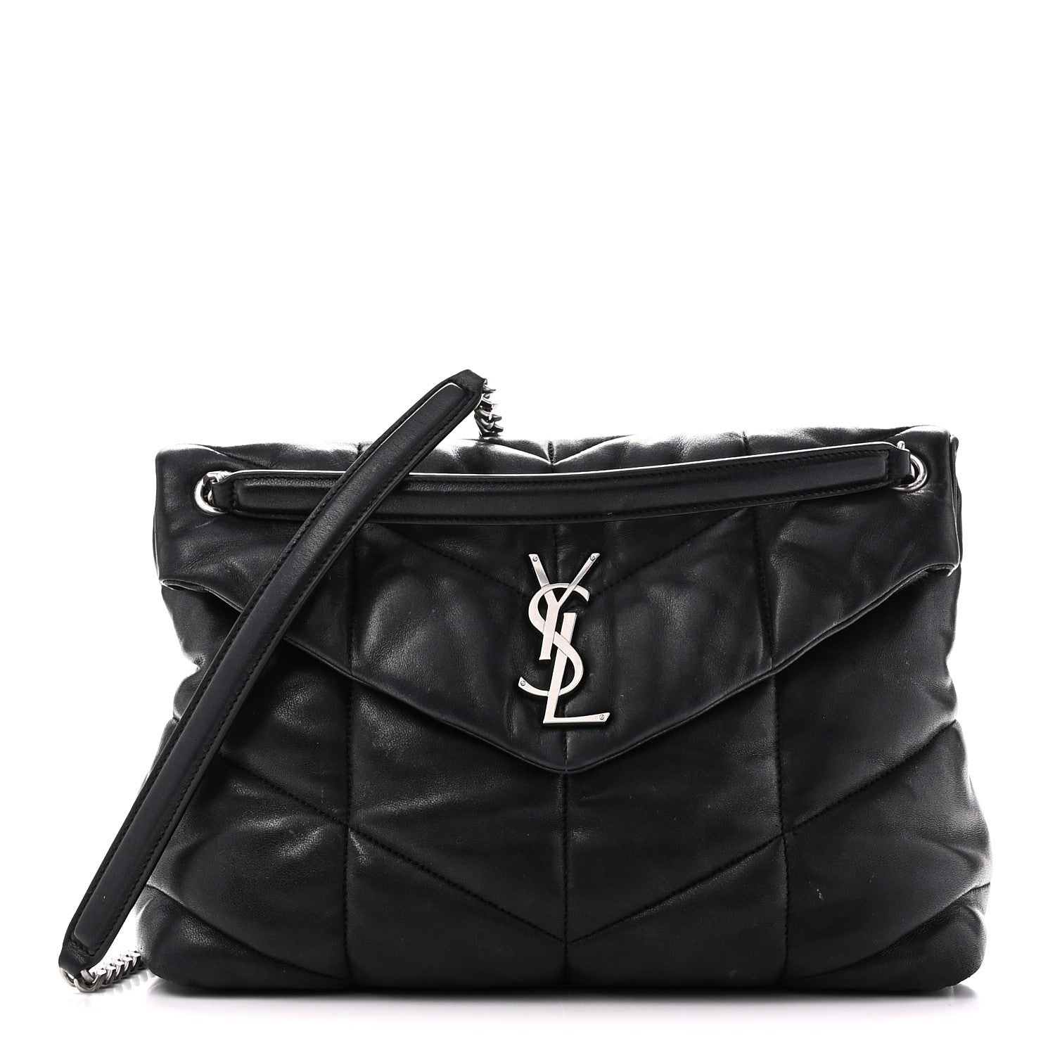 Saint Laurent Lambskin Quilted Medium Loulou Puffer Monogram Chain Satchel Black 1 of 11