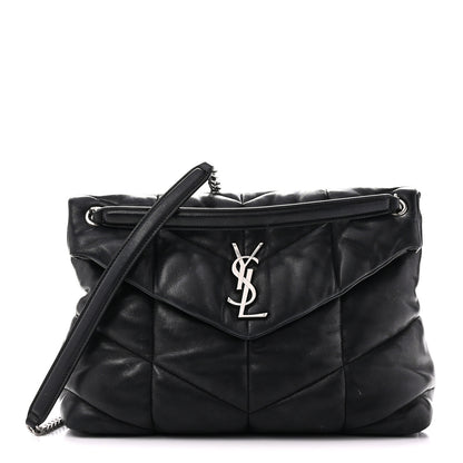 Saint Laurent Lambskin Quilted Medium Loulou Puffer Monogram Chain Satchel Black 1 of 11