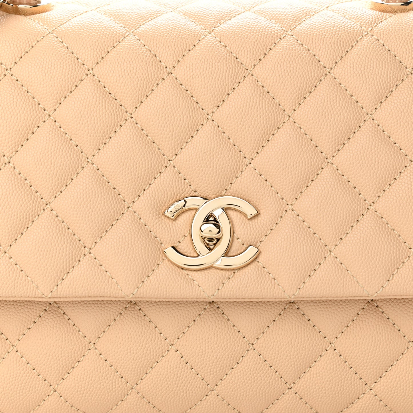 Caviar Lizard Embossed Quilted Small Coco Handle Flap Beige