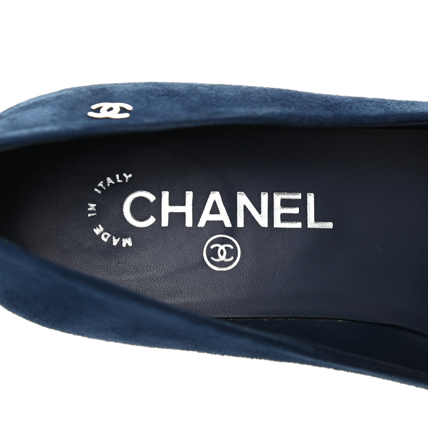Chanel Kid Suede Pearl Camellia Cap Toe Pumps 38 Navy 7 of 12