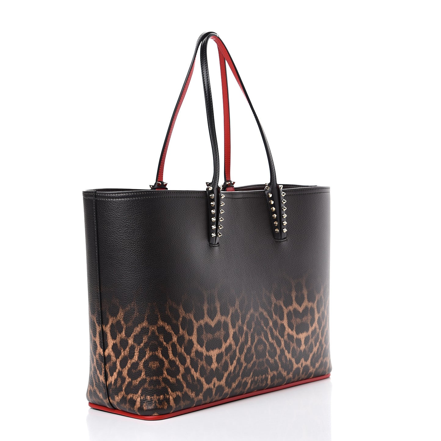 Calfskin Degrade Leopard Print Spikes East West Cabata Tote Black Multi