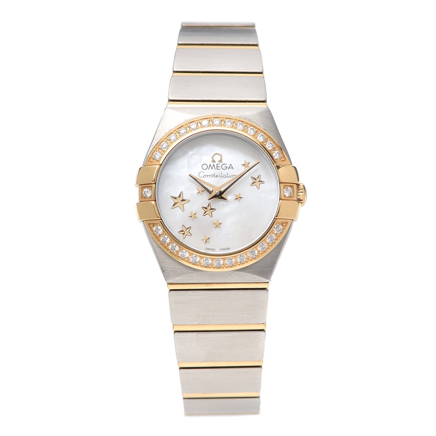 Stainless Steel 18K Yellow Gold Diamond Bezel Mother of Pearl 24mm Constellation Quartz Watch 123.25.24.60.05.001