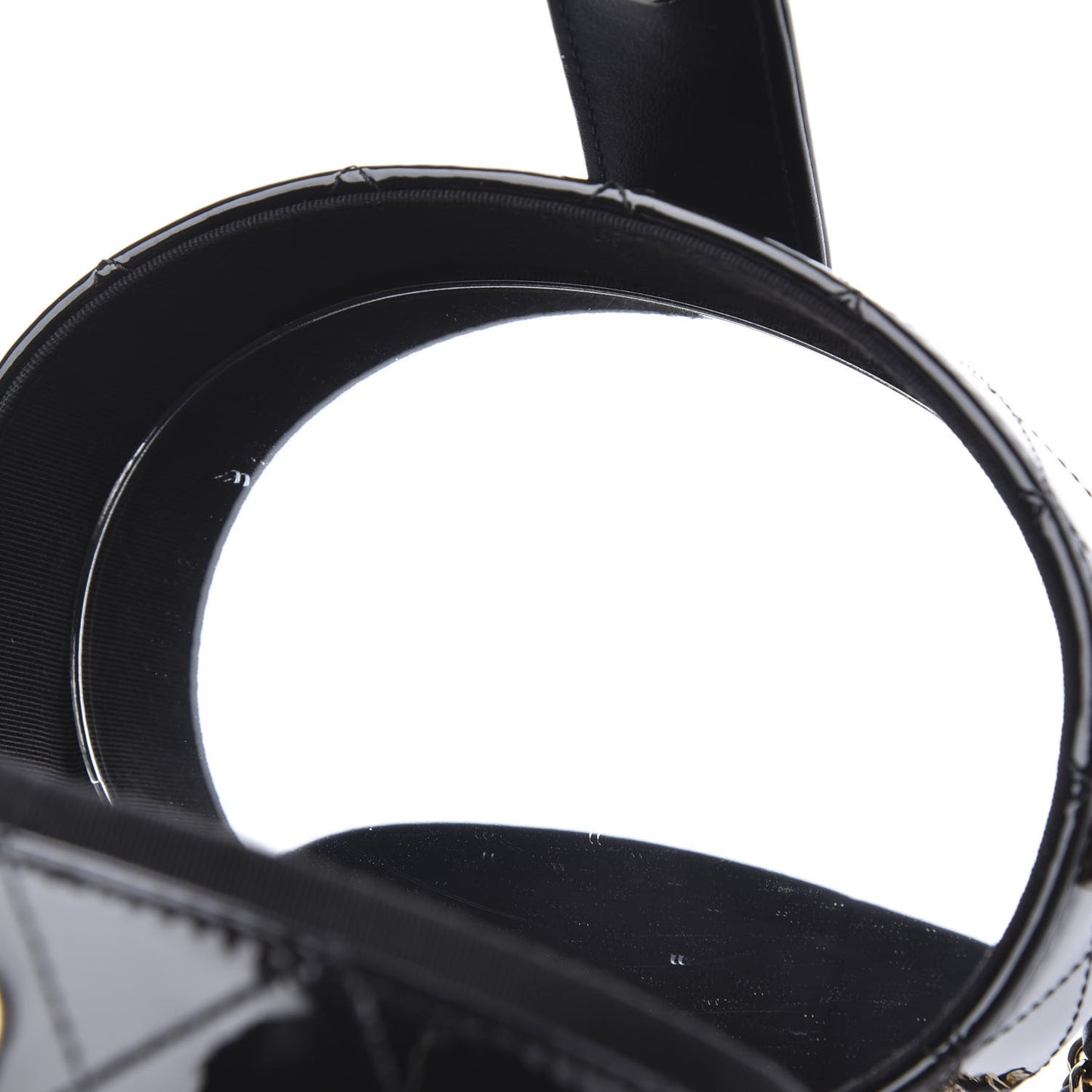 Patent Quilted Round Clutch With Chain Black