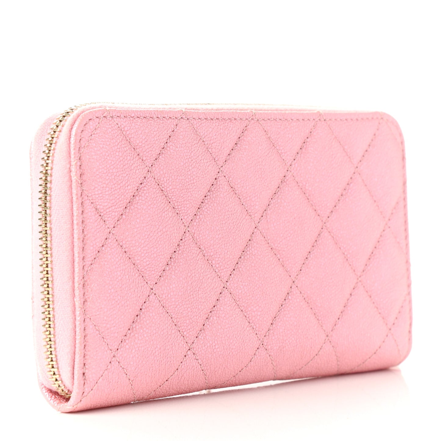 Iridescent Caviar Quilted Medium Zip Around Wallet Pink