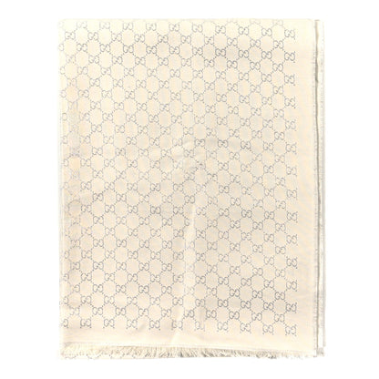 Gucci Cotton Lame GG Monogram Argentavio Fringe Scarf Ivory Light Grey 2 of 4