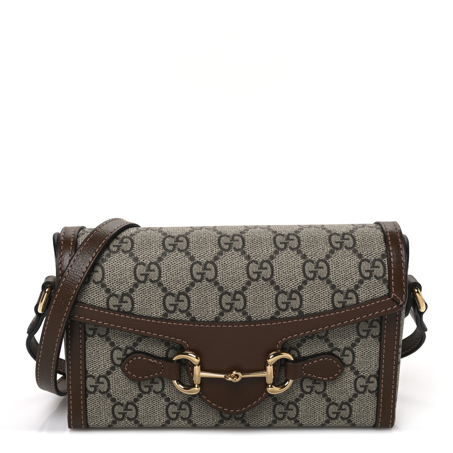 GG Supreme Monogram Mini Horsebit 1955 Shoulder Bag Beige Brown Sugar