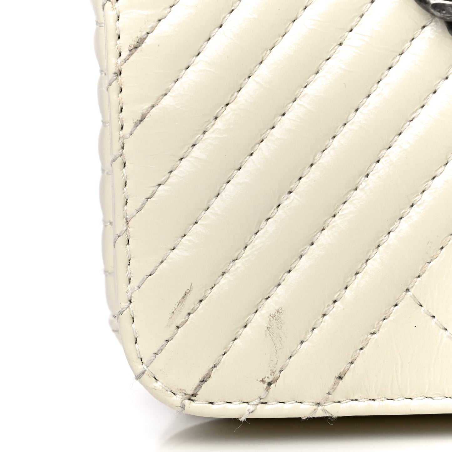 Glazed Calfskin Quilted Small Coco Boy Flap White