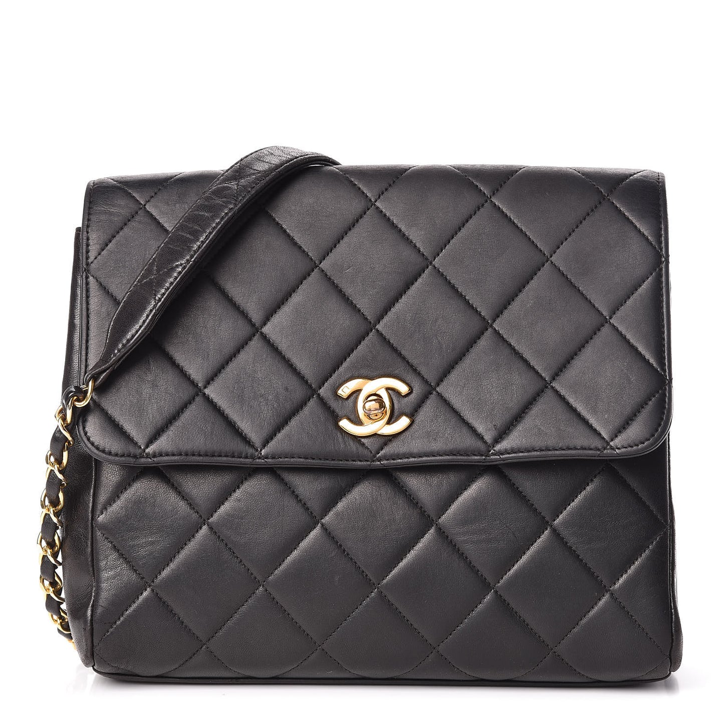 Lambskin Quilted Shoulder Bag Black