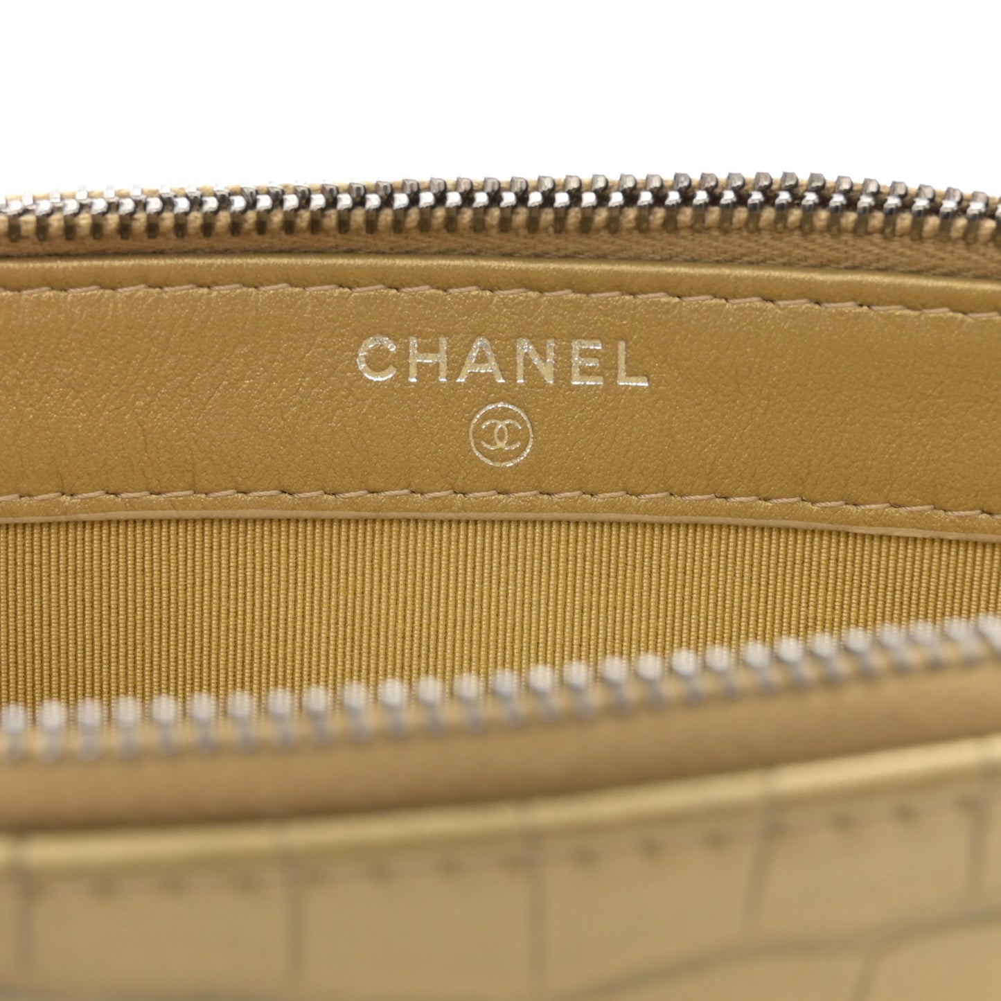 Metallic Calfskin Crocodile Embossed Small Gabrielle Clutch With Chain Gold