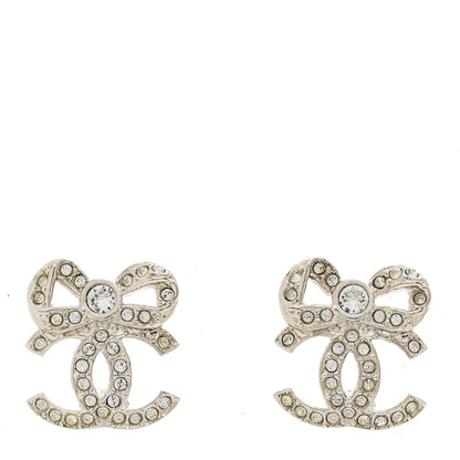 Chanel Crystal CC Bow Dangle Earrings Silver 1 of 5