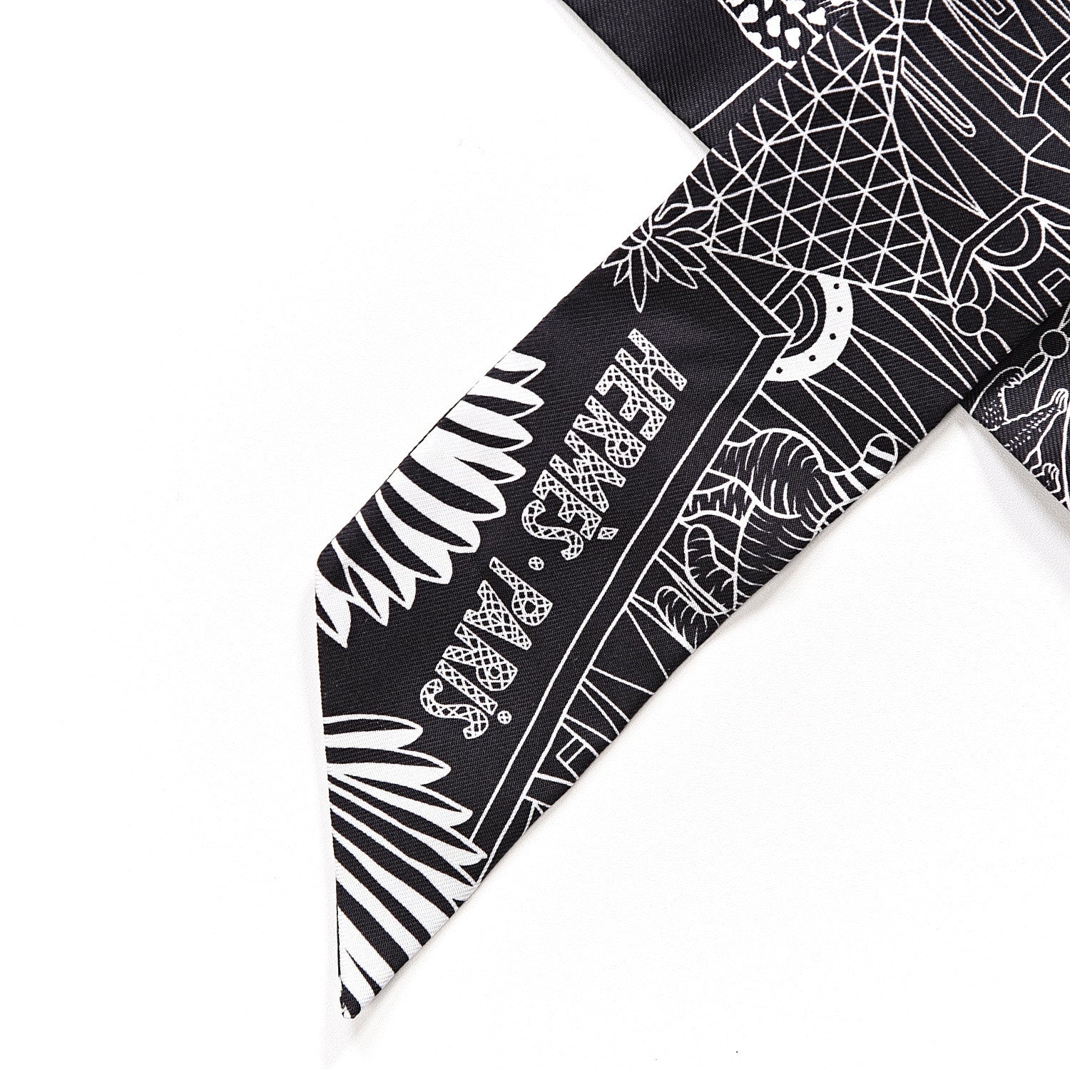 Hermes Silk Animapolis Twilly Black White 3 of 3