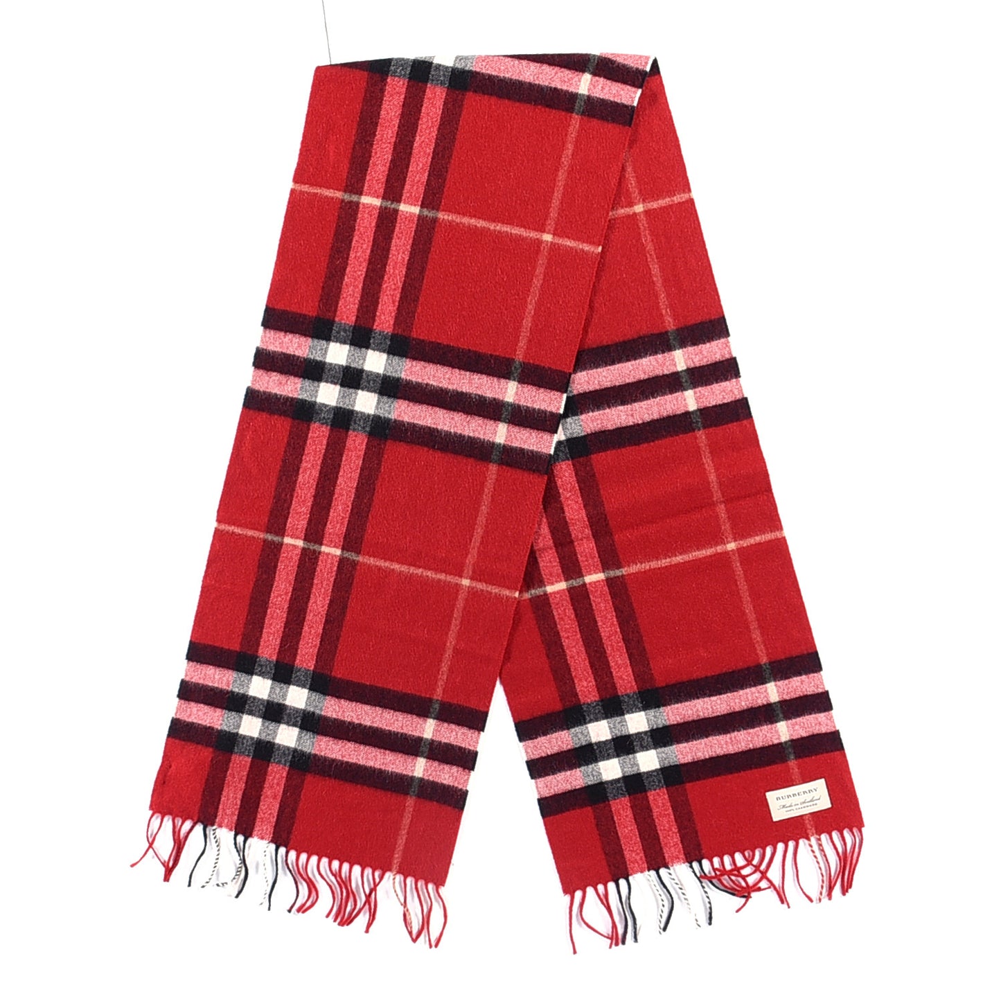 Cashmere Giant Check Fringe Scarf Parade Red