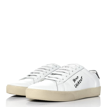 Saint Laurent Calfskin Embroidered Court Classic Sneakers 39 White Black 3 of 9