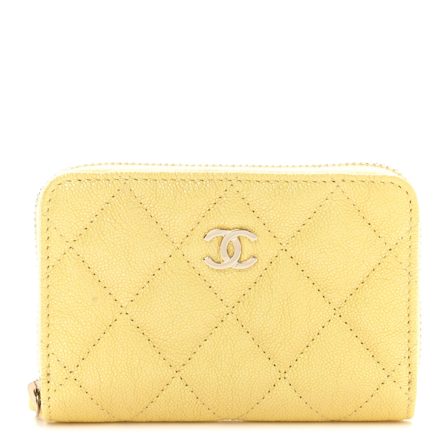 Iridescent Caviar Quilted Zip Coin Purse Yellow