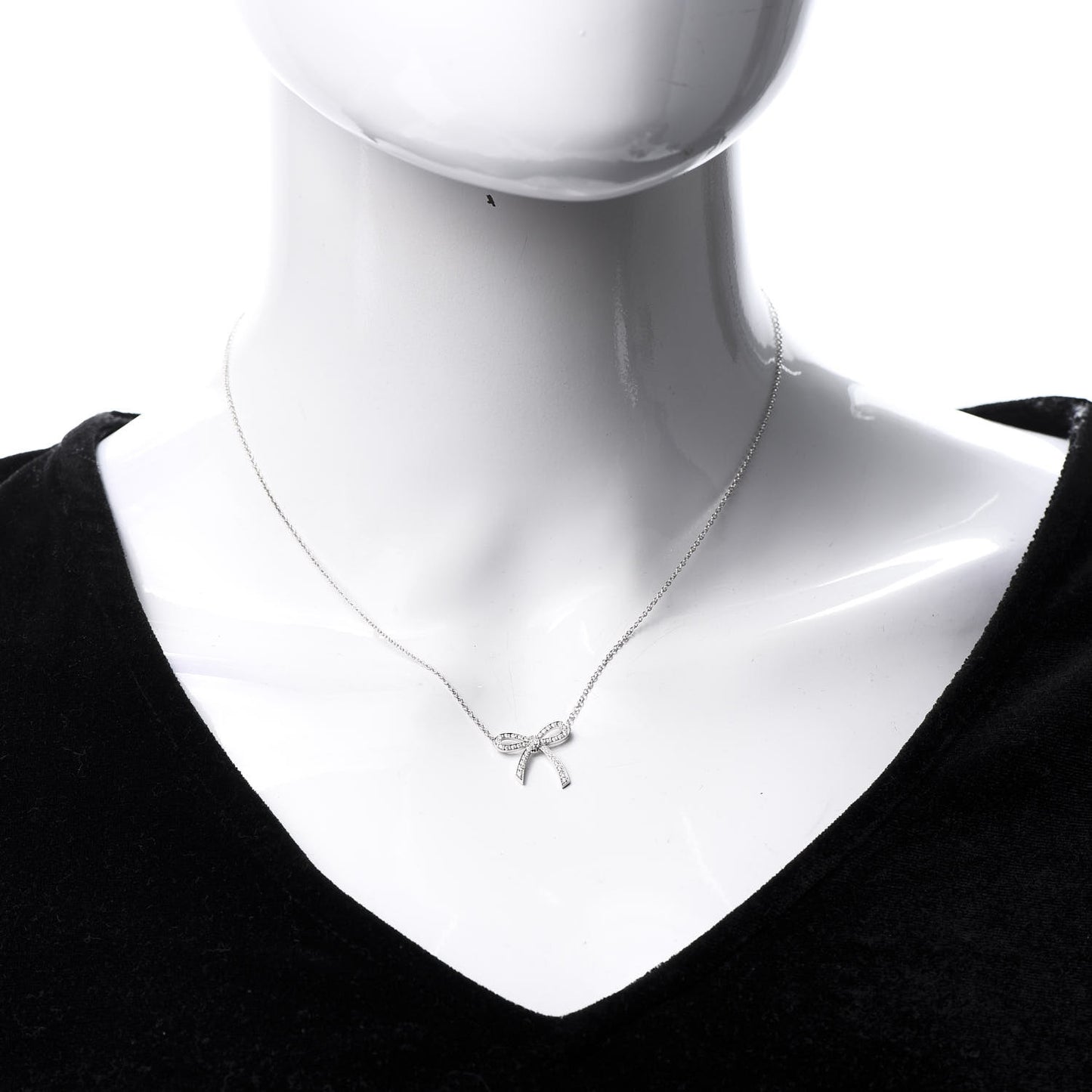 Platinum Diamond Mini Bow Pendant Necklace