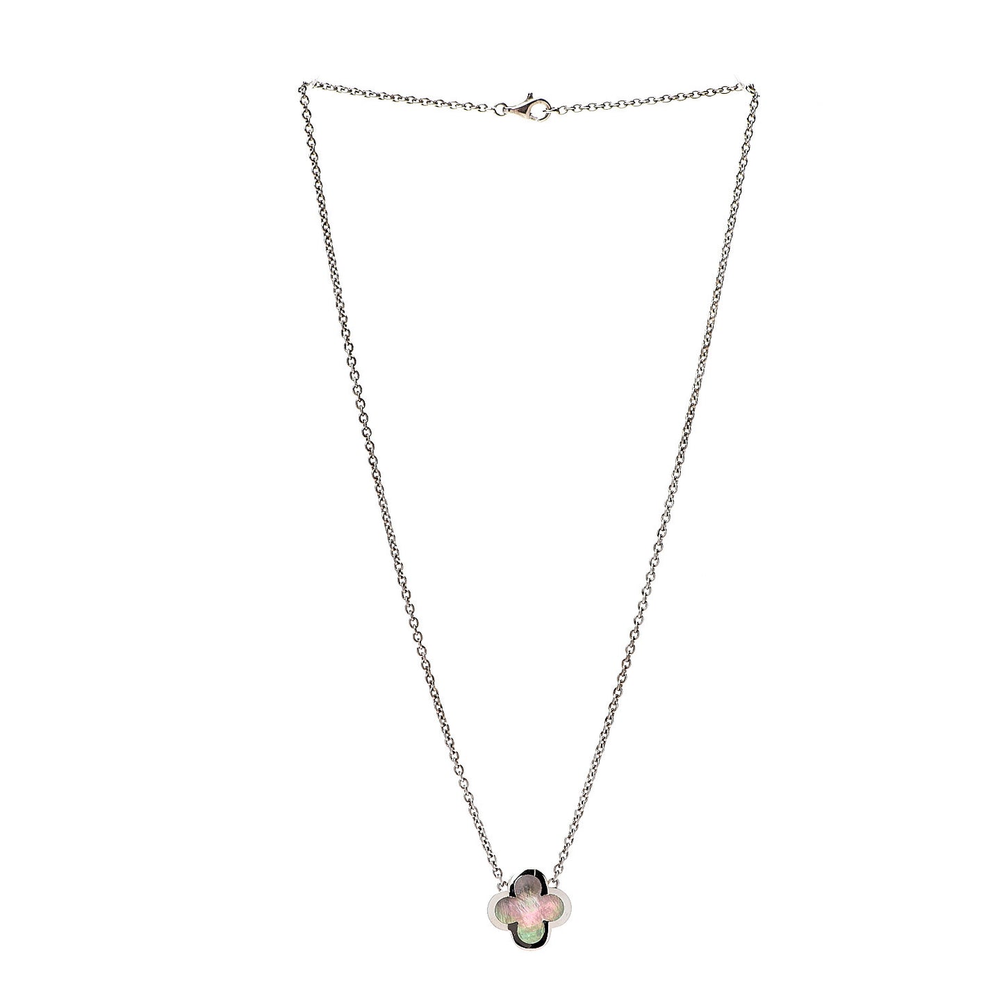18K White Gold Gray Mother of Pearl Pure Alhambra Pendant Necklace