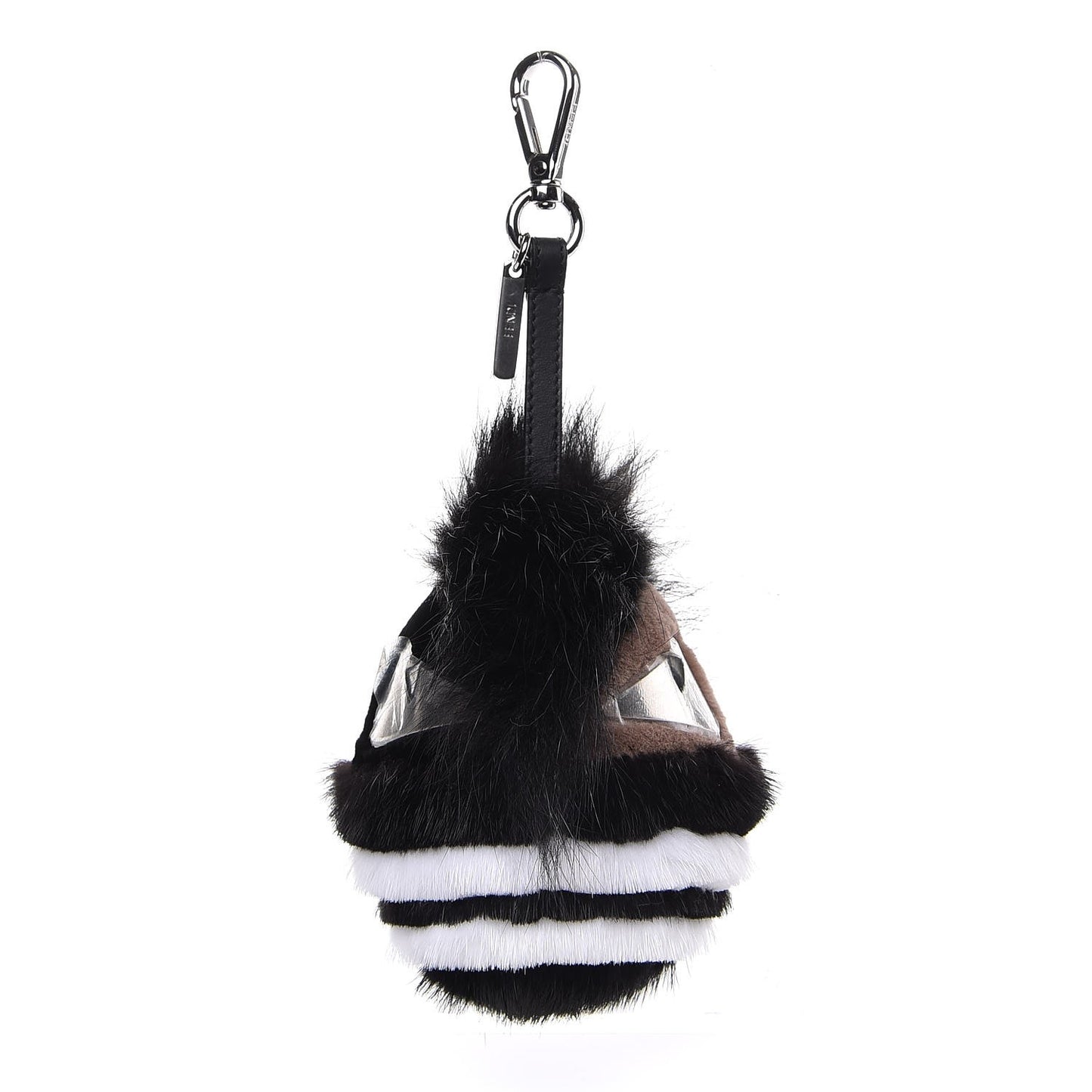Mink Fur Crystal Eyed Striped Aristocrats Monster Bag Bug Charm Black White
