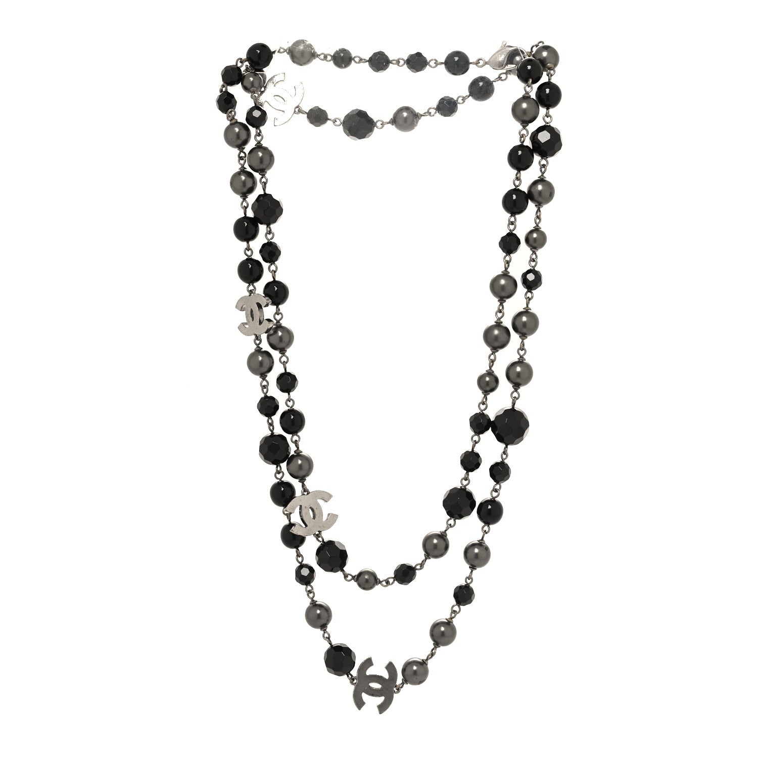 Chanel Ruthenium Pearl Beaded CC Long Necklace Black 3 of 4