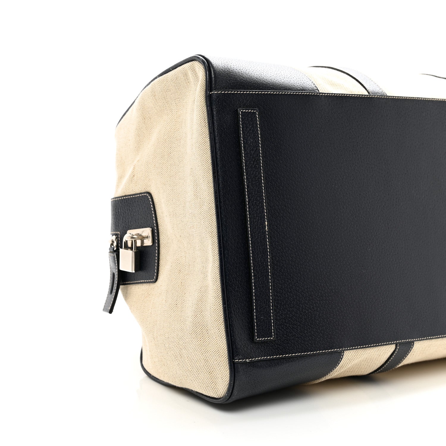 Prada Canvas Calfskin Duffle Beige Navy 7 of 8