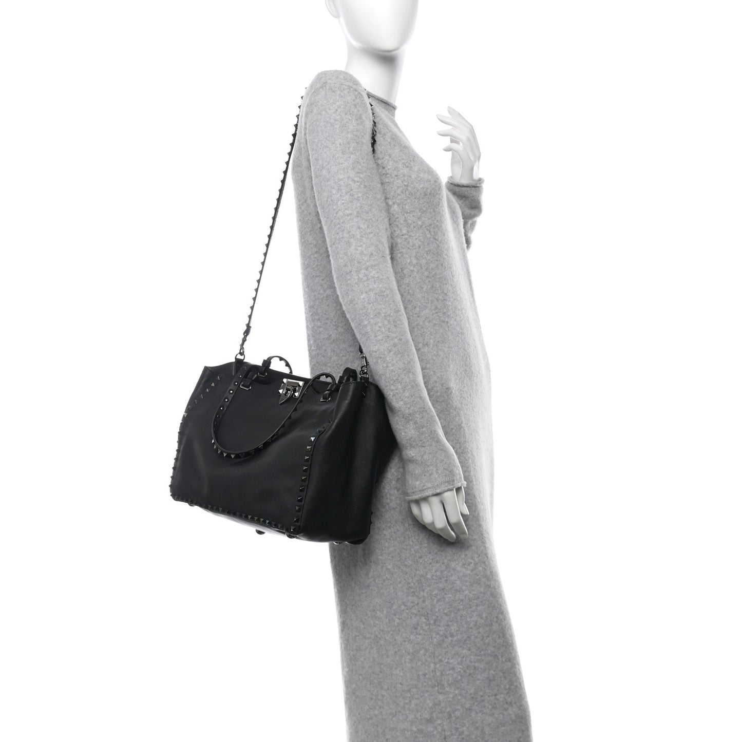 Vitello Medium Rockstud Tote Black