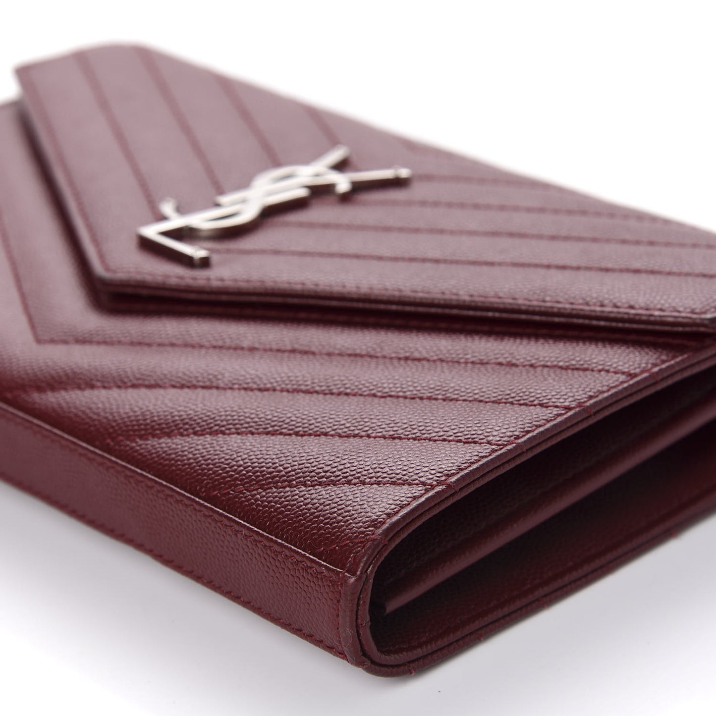 Grain De Poudre Matelasse Chevron Monogram Chain Wallet Palissandre