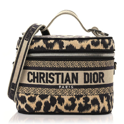 Christian Dior Canvas Mizza Embroidered Small Leopard Travel Vanity Case Beige 1 of 10