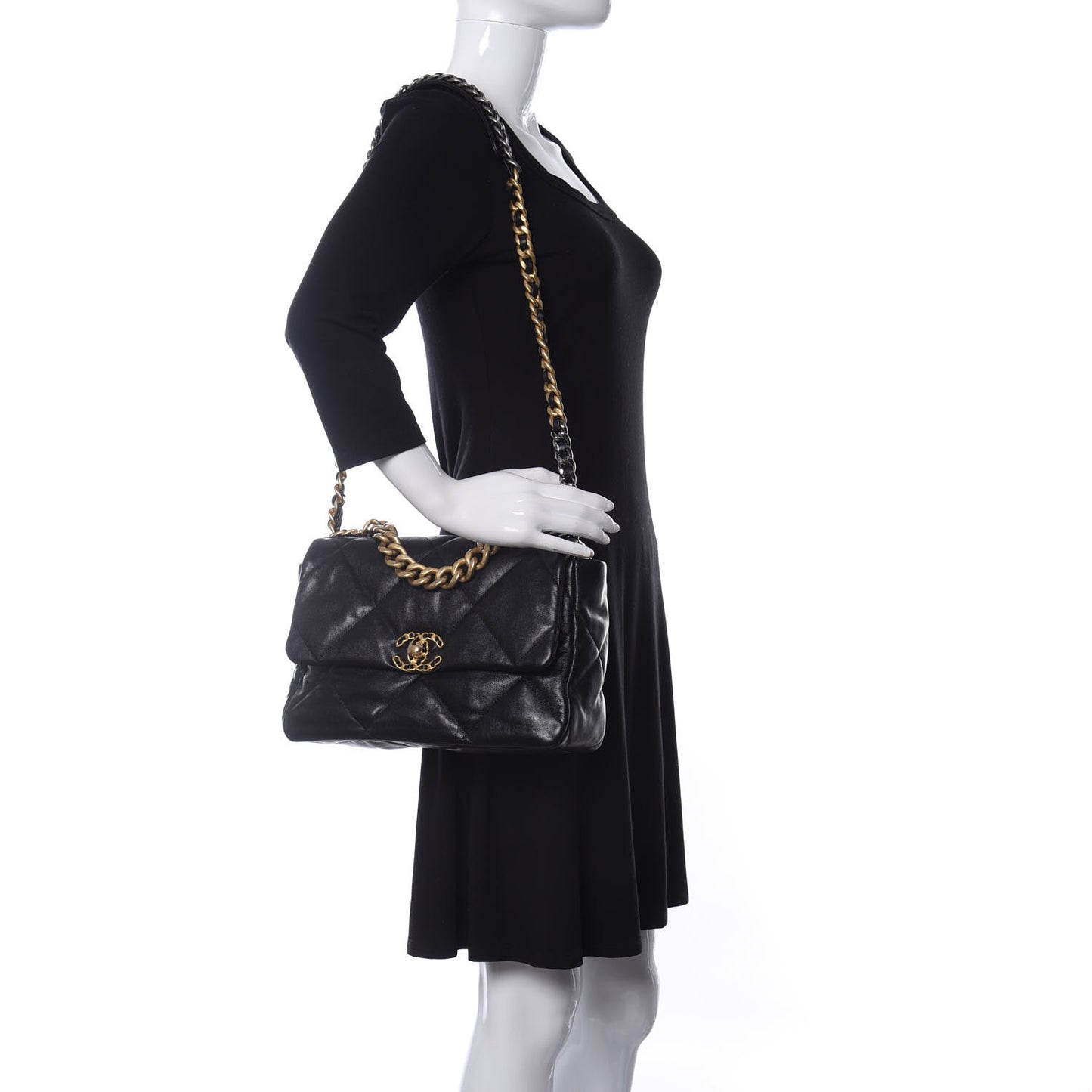 Lambskin Quilted Large Chanel 19 Flap Black