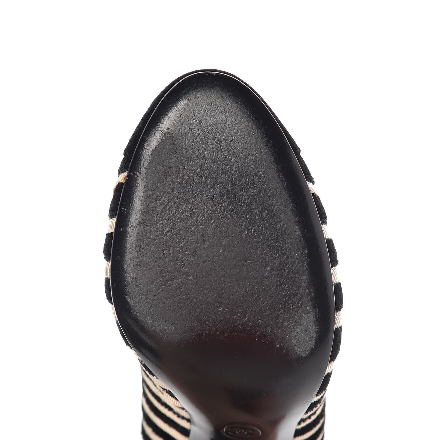 Velvet Stripe Cap Toe Pumps 37 Black Beige