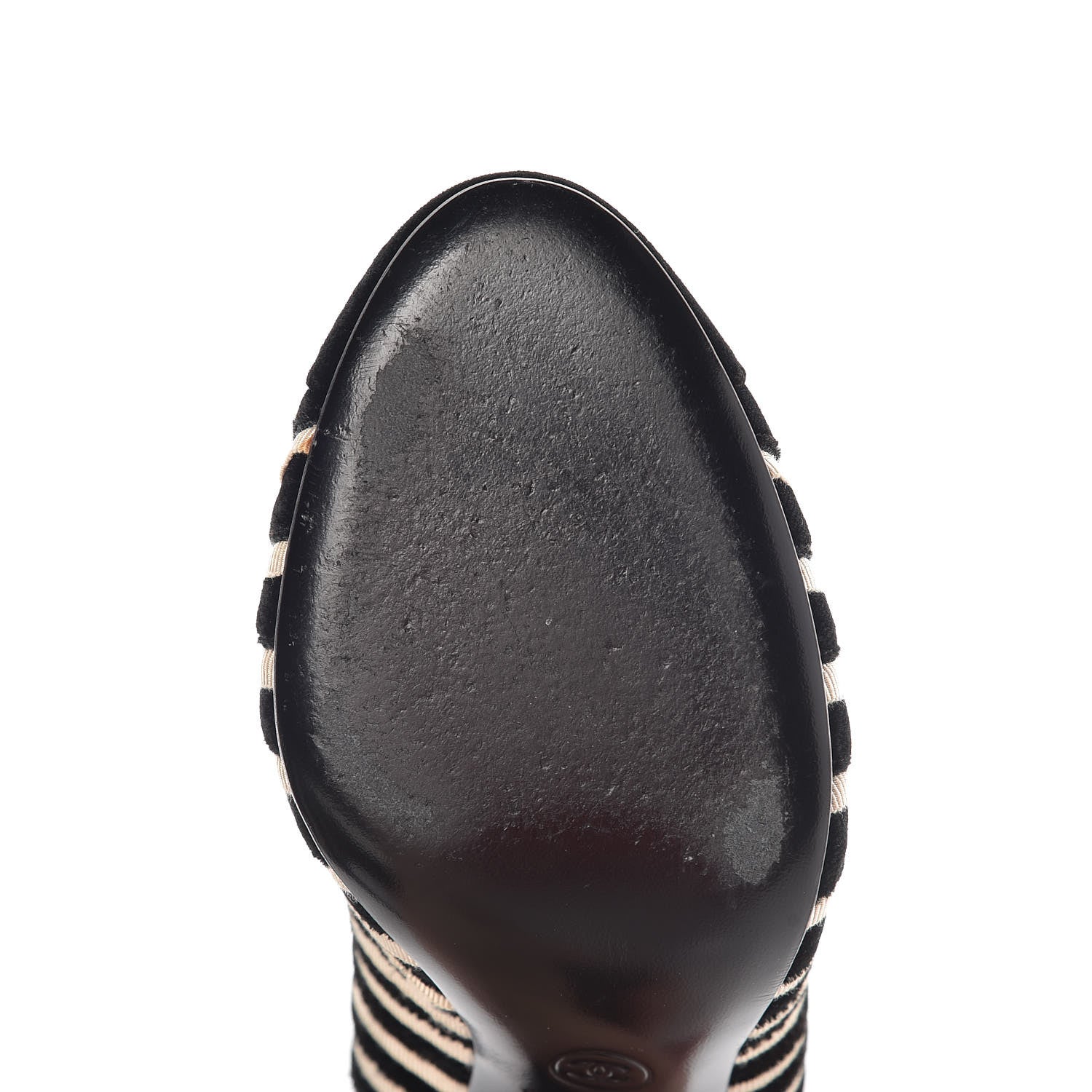Chanel Velvet Stripe Cap Toe Pumps 37 Black Beige 10 of 12