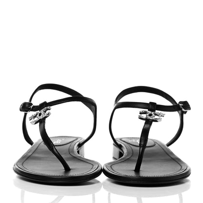 Chanel Lambskin Crystal CC Thong Sandals 38 Navy Blue 3 of 8