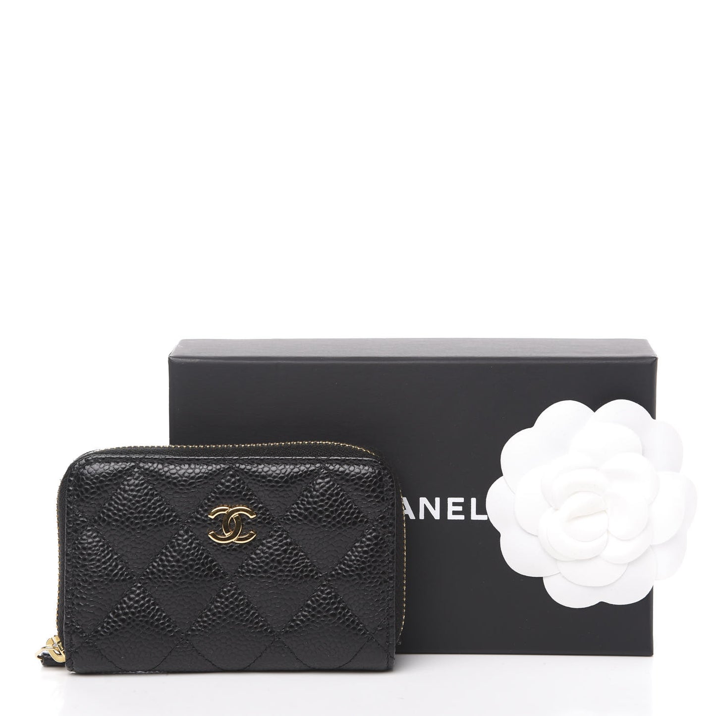 Caviar Quilted Zip Coin Purse Black