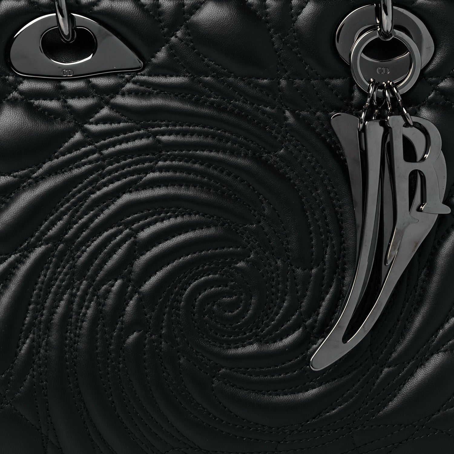 Christian Dior Lambskin Cannage Embossed Medium Recycle Group Lady Dior Art 5 Black 7 of 9