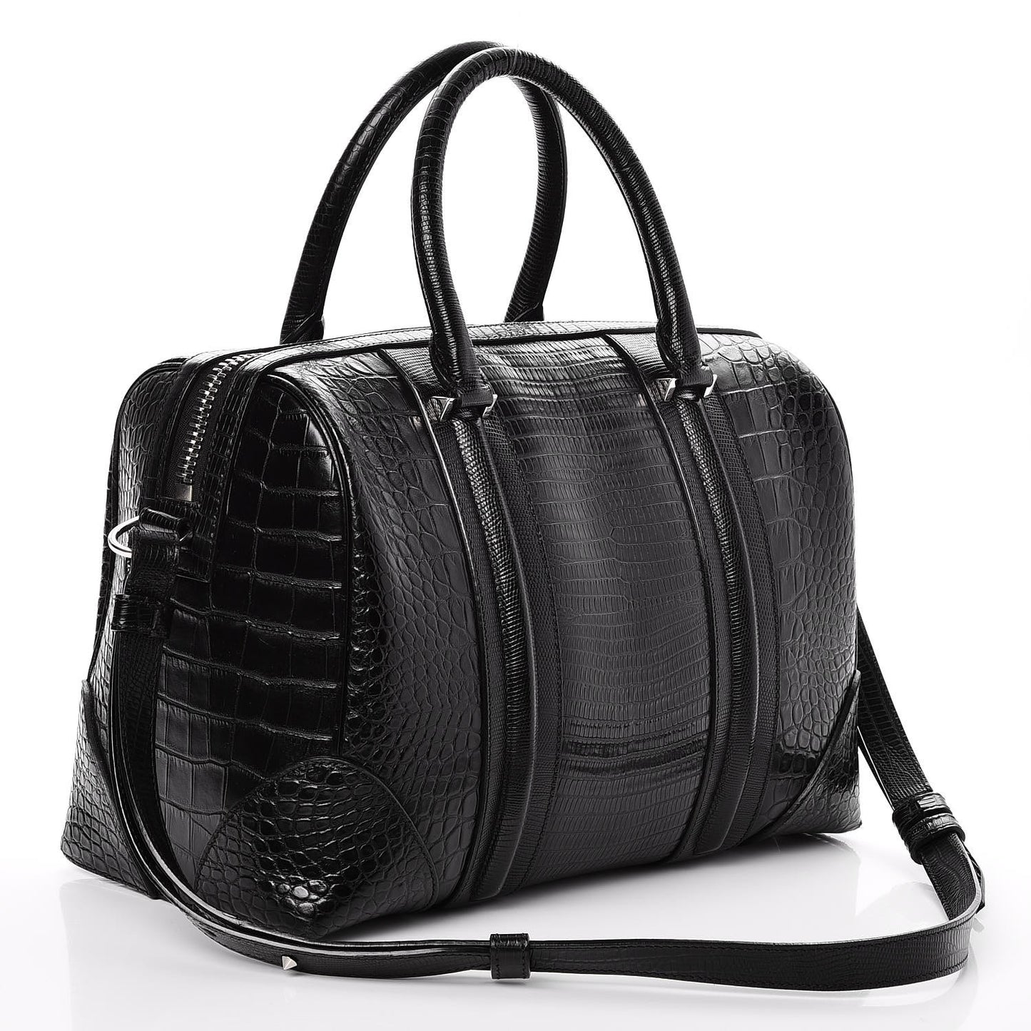 Calfskin Crocodile Embossed Medium Lucrezia Black